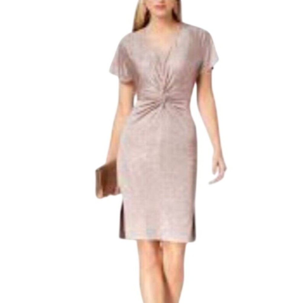 Bar lll Dress Large Pink Shimmer Metallic Midi Stretch Party Cocktail